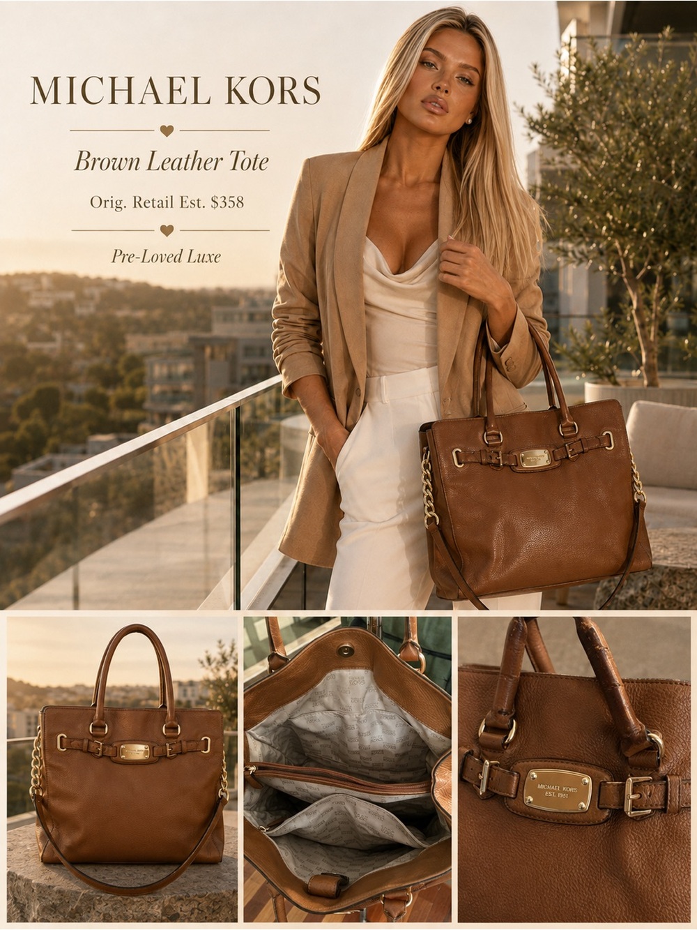Michael Kors Cognac Brown Pebbled Leather Tote